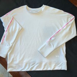 Sky blue with pink writing down sleeves Under Armor sweater! Size medium